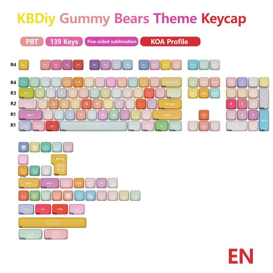 Kbdiy Gummy Bears KOA Profile Keycaps Set(Only KEYCAPS) 139 Keys Cute Art Kawaii Keycaps for Cherry Gateron MX Switches Mechanical Keyboards