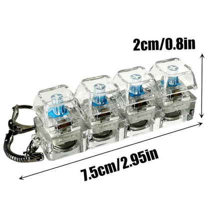 Four Keycaps Stress-Relieving Toy Mechanical Keyboard, Crystal Keycaps with LED Lights, Transparent Design, Keyboard Keychain