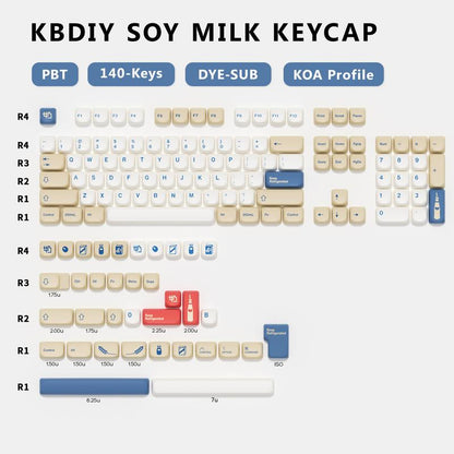 Kbdiy Soymilk KOA Profile Keycaps 60 75 100 Percent,Dye-Sublimation PBT Cute Custom Keyboard Keycap,140 Key Cap Set for Cherry Gateron MX Switches Mechanical Keyboards(Only KEYCAPS)