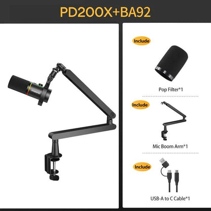 Maono PD200X Dynamic RGB Gaming Microphone with USB & XLR Cable Connectivity, Mute Button, Noise Reduction, Zero Latency, Widely Compatible with Computers, PC, Mac, Android /Ios Smartphone, Audio Mixer, Friendly for Singing, Gaming, Podcasting, Recording.