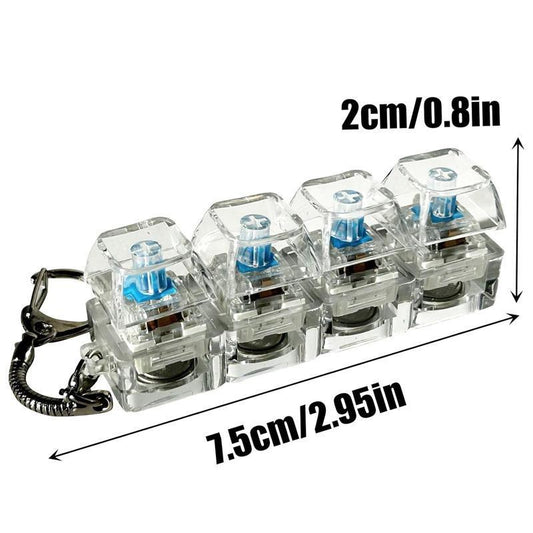 Four Keycaps Stress-Relieving Toy Mechanical Keyboard, Crystal Keycaps with LED Lights, Transparent Design, Keyboard Keychain