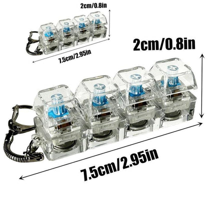 Four Keycaps Stress-Relieving Toy Mechanical Keyboard, Crystal Keycaps with LED Lights, Transparent Design, Keyboard Keychain