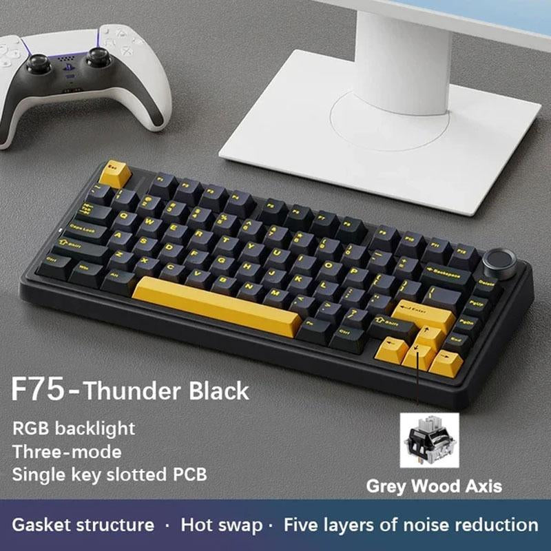 AULA F75 Wireless Keyboard Mechanical, USB Rechargeable Keyboard, Durable 3 Mode Keyboard Gaming Keyboard, RGB Gasket Wireless Keyboard, Office Customized 75% Layout Gamer Keyboard, Gaming Room Supplies Silent Keyboards