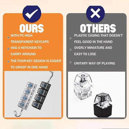 Four Keycaps Stress-Relieving Toy Mechanical Keyboard, Crystal Keycaps with LED Lights, Transparent Design, Keyboard Keychain