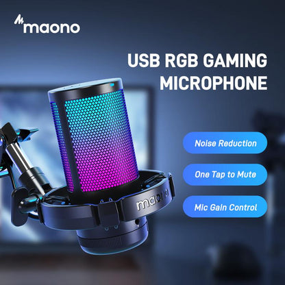 MAONO DGM20S Game Streaming USB Tiktok Audio Microphone Kit with Boom Arm and Rgb-Muted Mic Setup Compatible with Pcs, and Android Smartphones.