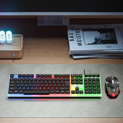 RGB Gaming Keyboard and Mouse Combo, Wired Mechanical Feel LED Backlit Keyboard,104 Keys USB Ergonomic Wrist Rest Keyboard, Compact Wired Keyboard