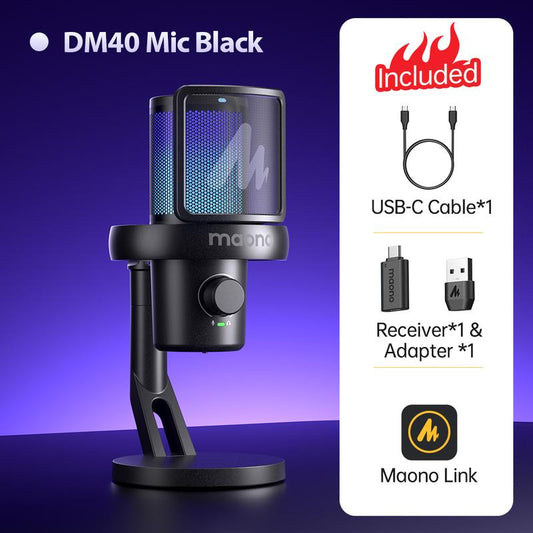 Maono DM40 Voice Changer USB / Wireless Desktop Audio RGB Gaming Microphone with Noise Reduction and EQ Setting,Compatible with Computer, PC, PS4, PS5, Smartphone, Mac, Ideal for Singing,Game Streaming,Recording and Podcasting.