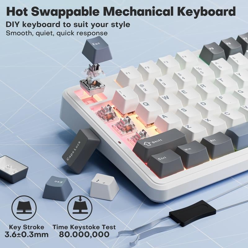 AULA F87 Wireless Keyboard, Halloween Gift,Mechanical Keyboard Hot Swappable Custom Keyboard, 2.4Ghz/Type-C/Bluetooth Gaming Keyboards, Gasket Structure Linear Greywood Switches RGB Backlit Keyboard for Wins/Pc/Mac