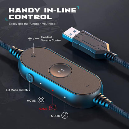 FIFINE H6 Gaming Headset for Pc-Wired Headphones with Microphone, 7.1 Surround Sound Computer USB Headset for Laptop, Streaming Headphones on PS4/PS5, with There EQ Mode, RGB, Soft Ear Pads