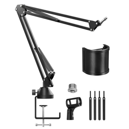 TONOR T10 Microphone Boom Arm with Extra-Large Pop Filter for Various Microphones Accessories Telescopic Stand Metal