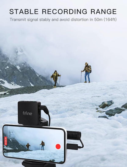 Fifine M9 Wireless Lavalier Microphone with Charging Case, 2 Pack Cordless Lapel Mic System for Vlog Recording Video Youtube/Tiktok Interview, Condenser Clip-On Microphone with Charging Case for Smartphone/Iphone/Android/Camera