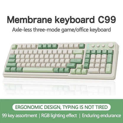 Lecoo C99 Keyboard, Wired/2.4G Wireless/Bt Tri-Mode Keyboard, Rechargeable Ergonomic Keyboard with Backlight, Multifunctional Keyboard for Office Home