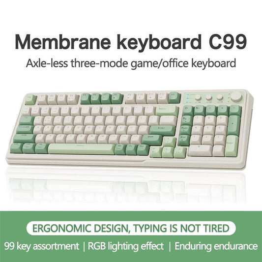 Lecoo C99 Keyboard, Wired/2.4G Wireless/Bt Tri-Mode Keyboard, Rechargeable Ergonomic Keyboard with Backlight, Multifunctional Keyboard for Office Home