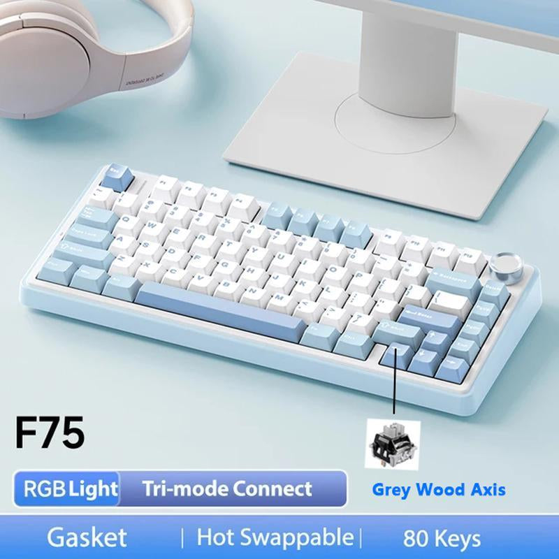 AULA F75 Wireless Keyboard Mechanical, USB Rechargeable Keyboard, Durable 3 Mode Keyboard Gaming Keyboard, RGB Gasket Wireless Keyboard, Office Customized 75% Layout Gamer Keyboard, Gaming Room Supplies Silent Keyboards