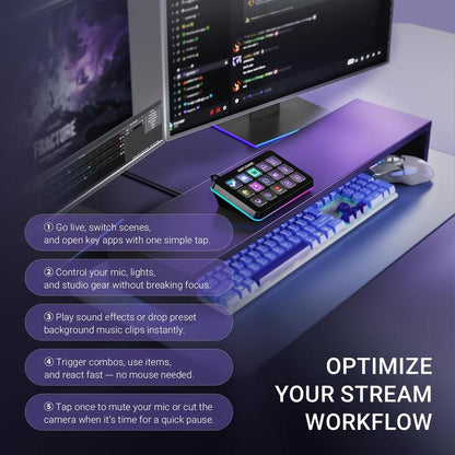 FIFINE D6 Gaming Stream Controller, Control Pad, Ampligame Control Deck, with 15 Macro Keys, Streaming Keyboard with Trigger Actions in Obs/Twitch/Youtube, Shortcut Buttons Keypad Works with Mac and PC - Ampligame D6