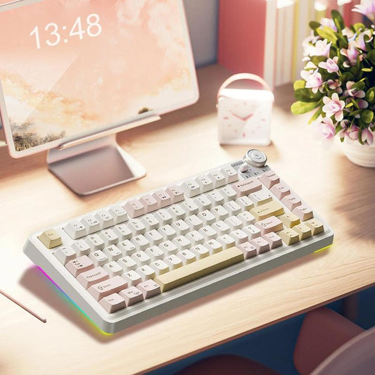 MK75 Wireless Keyboard, 81 Key Gasket Structure Keyboard with RGB Backlight, Universal USB Rechargeable Ergonomic Keyboard for Tablet & Laptop, Lighted Mechanical Keyboard, Gaming Accessories, Creamy Keyboard, Colorful Design Keyboard