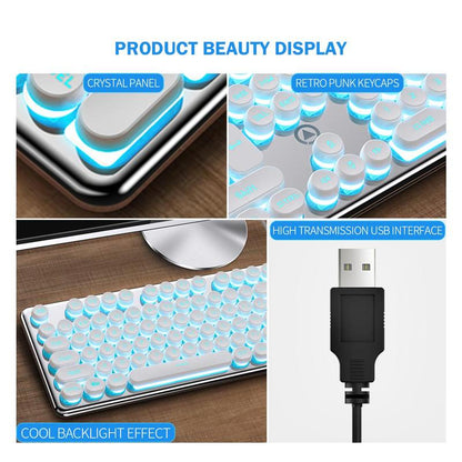 USB-A Luminous Keyboard, round Wired Keyboard, Ergonomic Keyboard for Gaming, Ambidextrous Keyboard for Home Office, Gaming Accessories