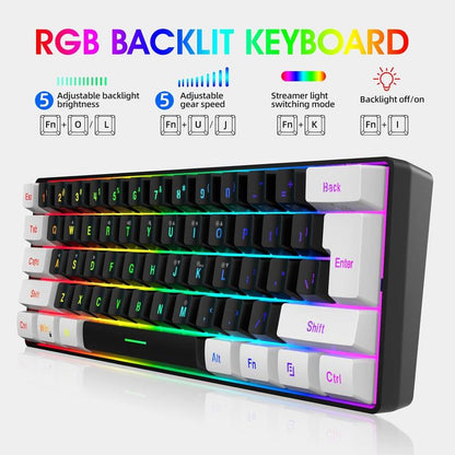 Snpurdiri 60% Wired Gaming Keyboard, 61 Keys RGB Backlit Wrist Rest Ultra-Compact Mini Waterproof Keyboard for PC Computer Gamer (White)