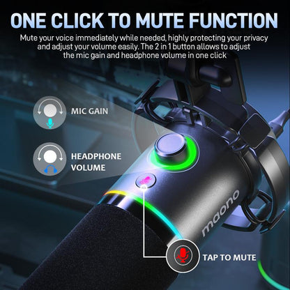 Maono PD200X Dynamic RGB Gaming Microphone with USB & XLR Cable Connectivity, Mute Button, Noise Reduction, Zero Latency, Widely Compatible with Computers, PC, Mac, Android /Ios Smartphone, Audio Mixer, Friendly for Singing, Gaming, Podcasting, Recording.