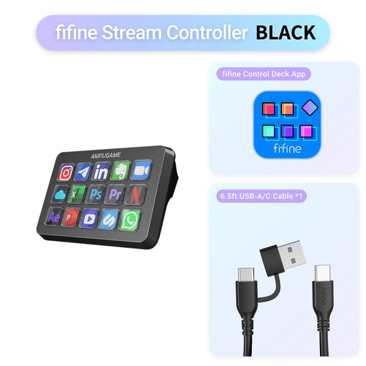 FIFINE D6 Gaming Stream Controller, Control Pad, Ampligame Control Deck, with 15 Macro Keys, Streaming Keyboard with Trigger Actions in Obs/Twitch/Youtube, Shortcut Buttons Keypad Works with Mac and PC - Ampligame D6