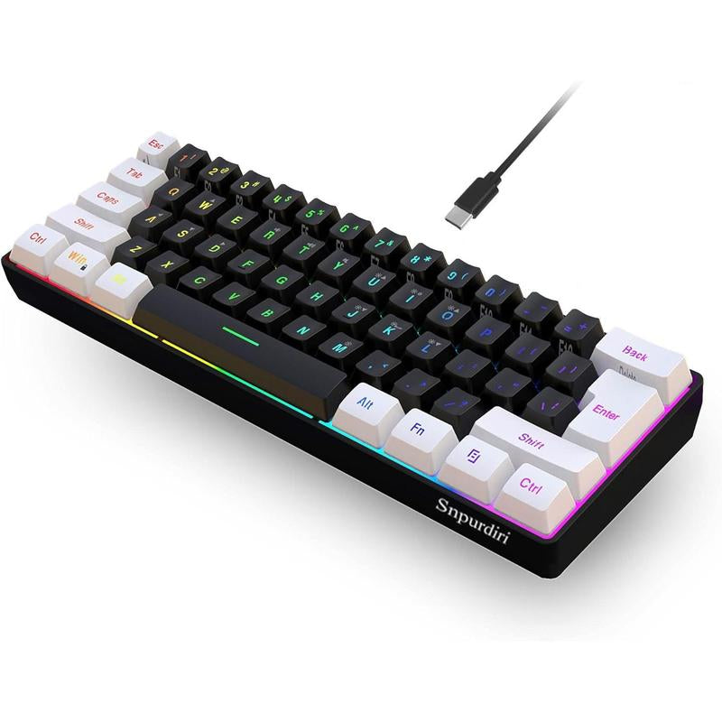 Snpurdiri 60% Wired Gaming Keyboard, 61 Keys RGB Backlit Wrist Rest Ultra-Compact Mini Waterproof Keyboard for PC Computer Gamer (White)