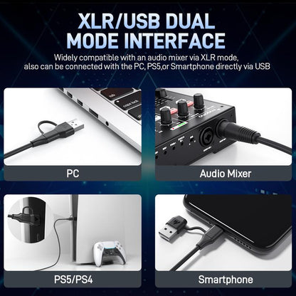 Maono PD200X Dynamic RGB Gaming Microphone with USB & XLR Cable Connectivity, Mute Button, Noise Reduction, Zero Latency, Widely Compatible with Computers, PC, Mac, Android /Ios Smartphone, Audio Mixer, Friendly for Singing, Gaming, Podcasting, Recording.