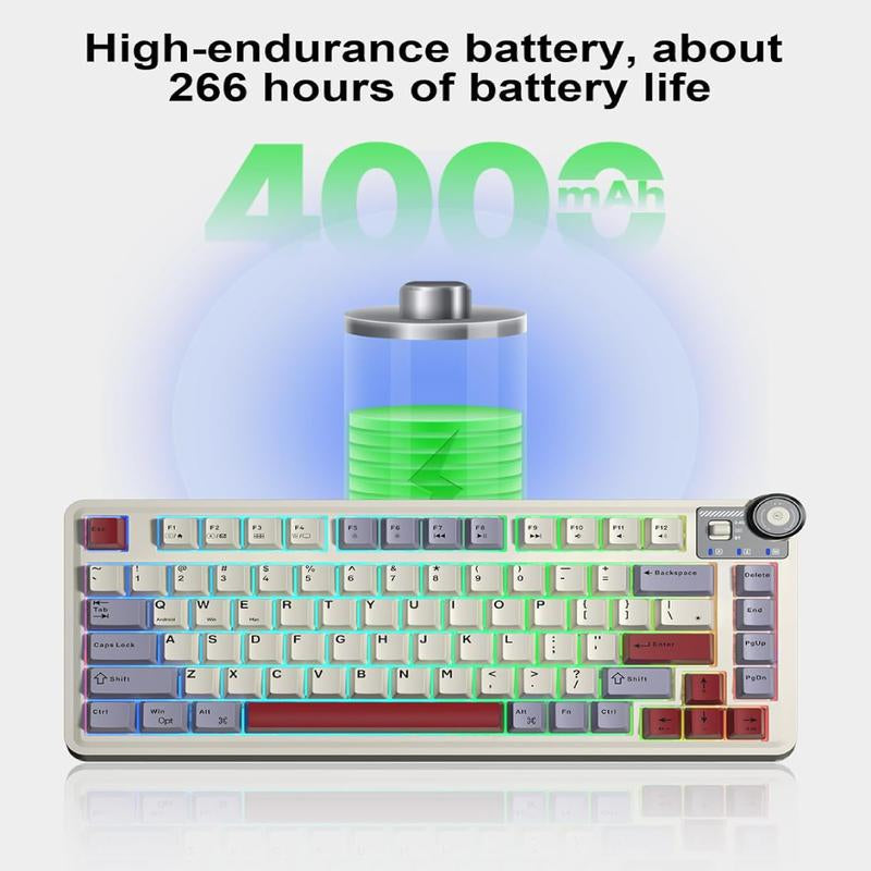 Aula F75 Keys Keyboard, Hot Swappable Custom Mechanical Gaming Keyboard, Tri-Mode Bt5.0/2.4Ghz/Usb-C Creamy Keyboard with RGB Backlit PBT Keycap Functional Knob for Win Mac PC Gamer Halloween Gift